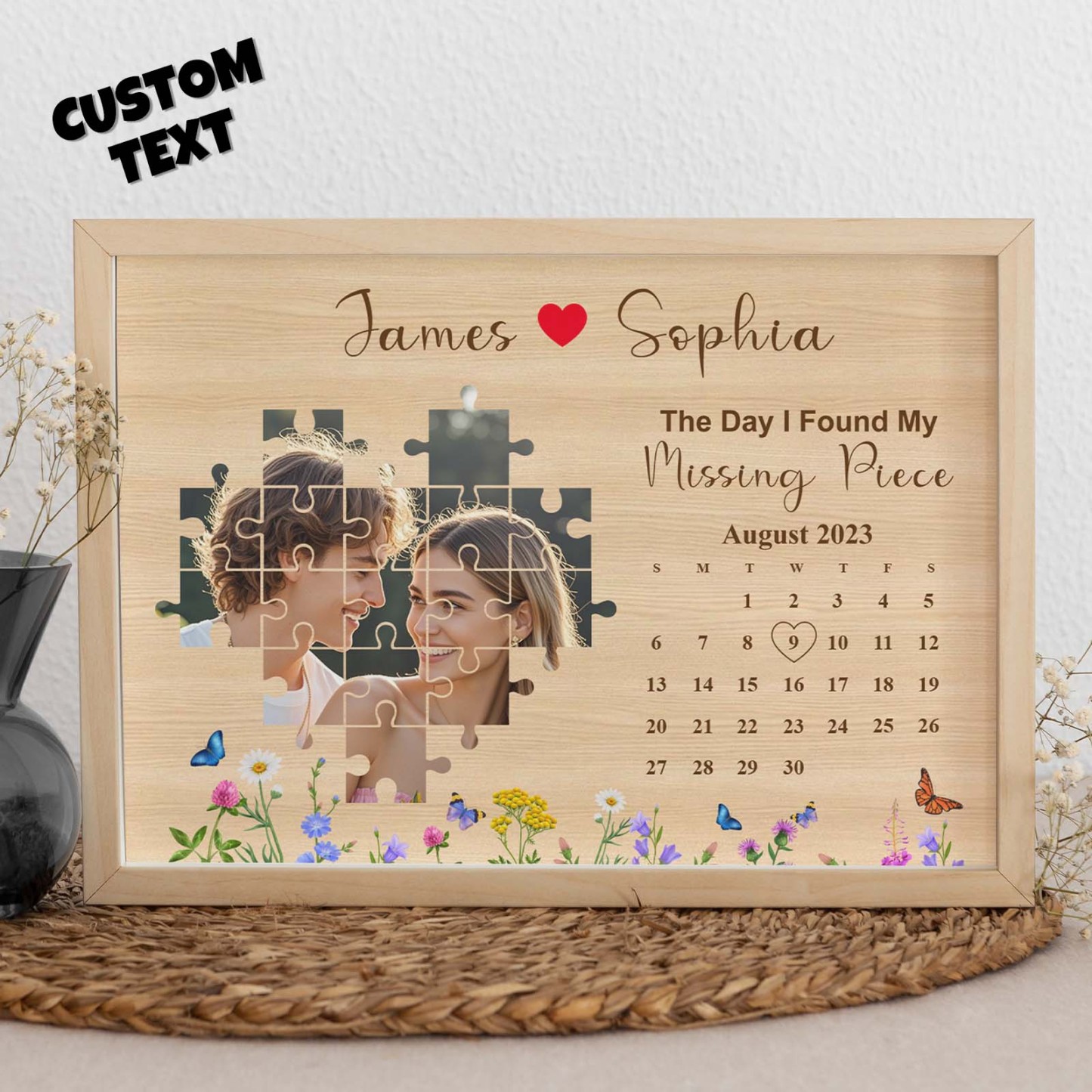 The Day I Found My Missing Piece – Custom Couple Photo Night Light Frame Gift