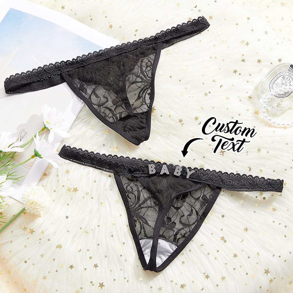 Gepersonaliseerde String Met Strass-letters En Gepersonaliseerde Naam, Kanten Slipje - CustWitNL