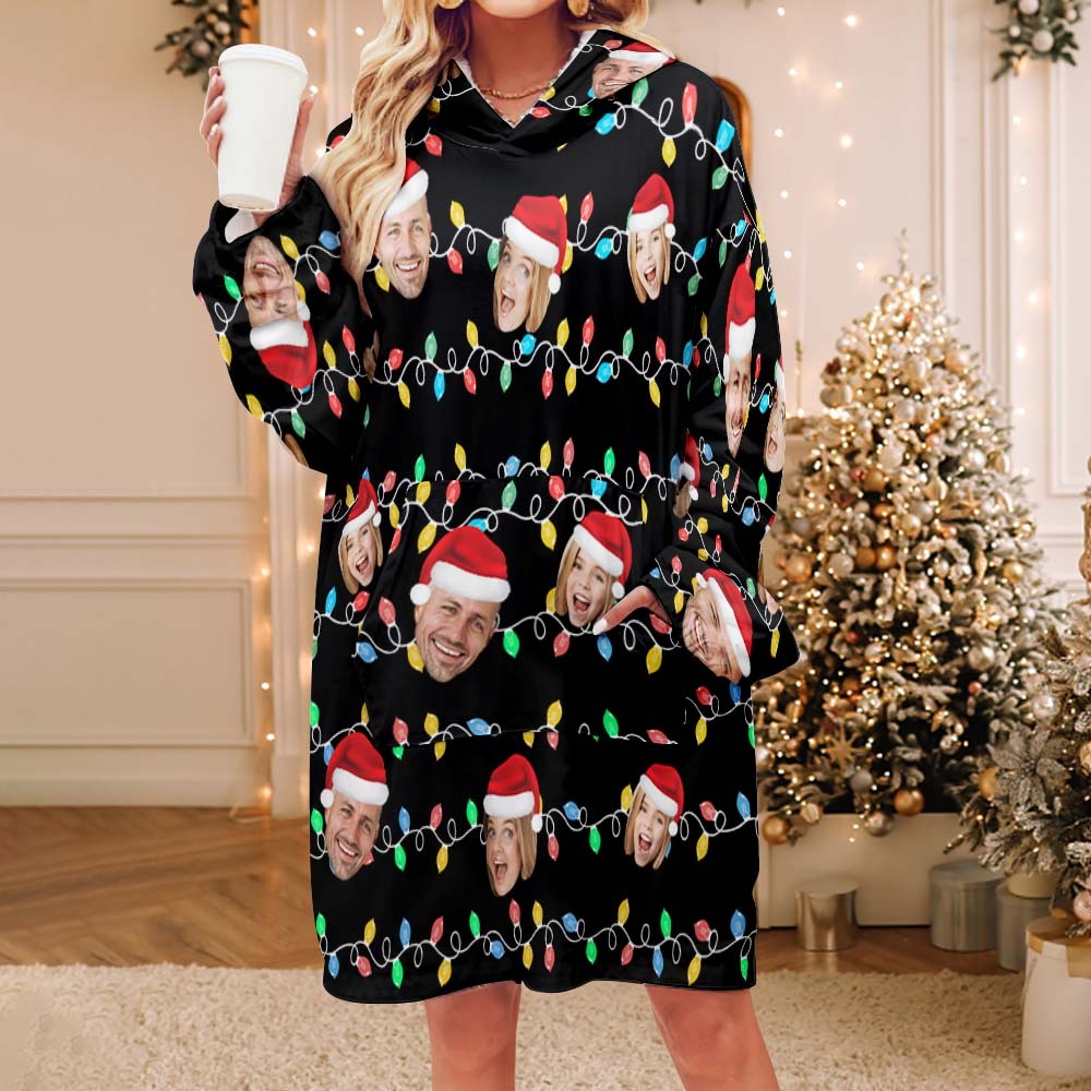 Custom Face Adult Unisex Blanket Pajamas Personalized Photo Christmas Family Xmas Leds Pajamas Merry Christmas - CustWitAU