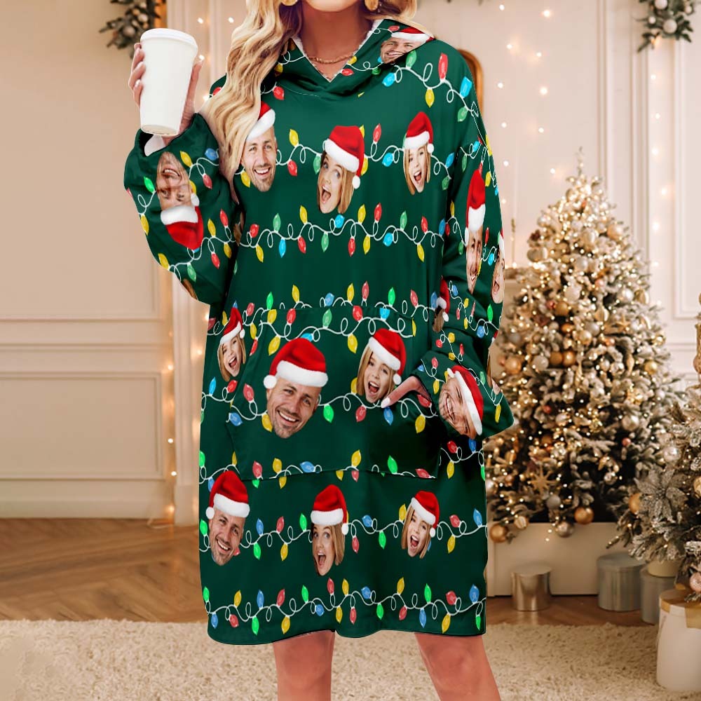 Custom Face Adult Unisex Blanket Pajamas Personalized Photo Christmas Family Xmas Leds Pajamas Merry Christmas - CustWitAU