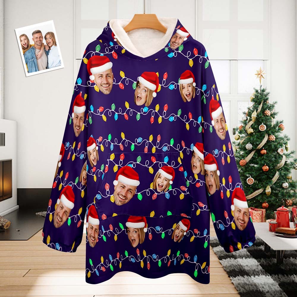 Custom Face Adult Unisex Blanket Pajamas Personalized Photo Christmas Family Xmas Leds Pajamas Merry Christmas - CustWitAU