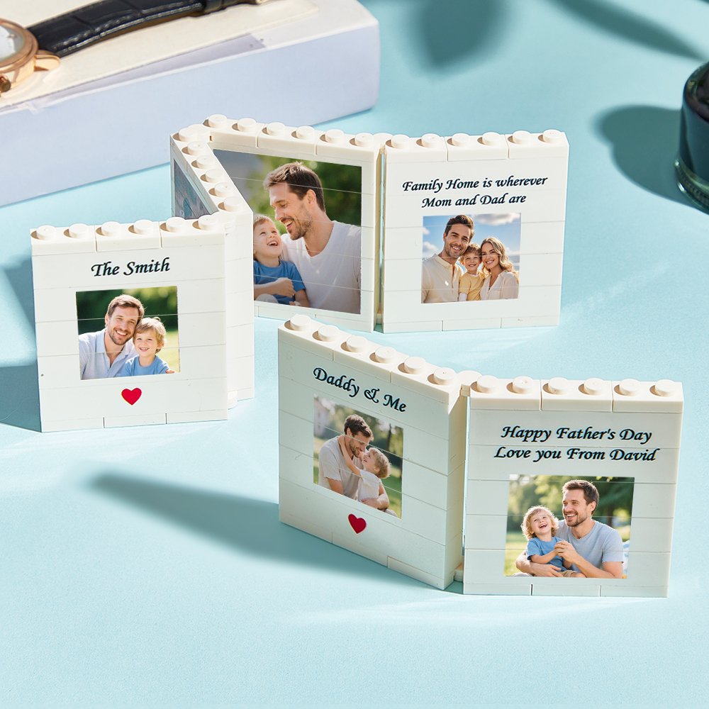 Personalized Fold-Out Daddy & Me Brick Photo Block Gift Mini Photo Album Keepsake Gift for Dad, Puzzle, Him, Dad, Fathers Day, Grandad - CustWit