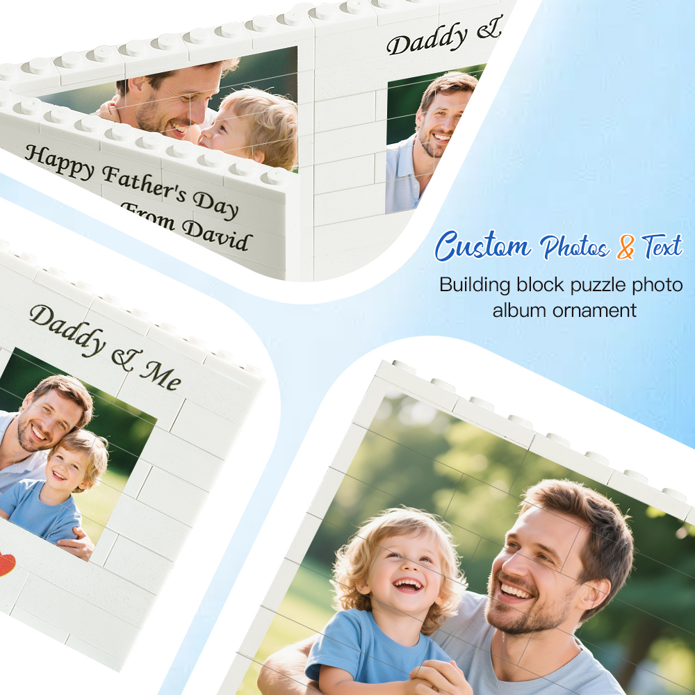 Personalized Fold-Out Daddy & Me Brick Photo Block Gift Mini Photo Album Keepsake Gift for Dad, Puzzle, Him, Dad, Fathers Day, Grandad - CustWit