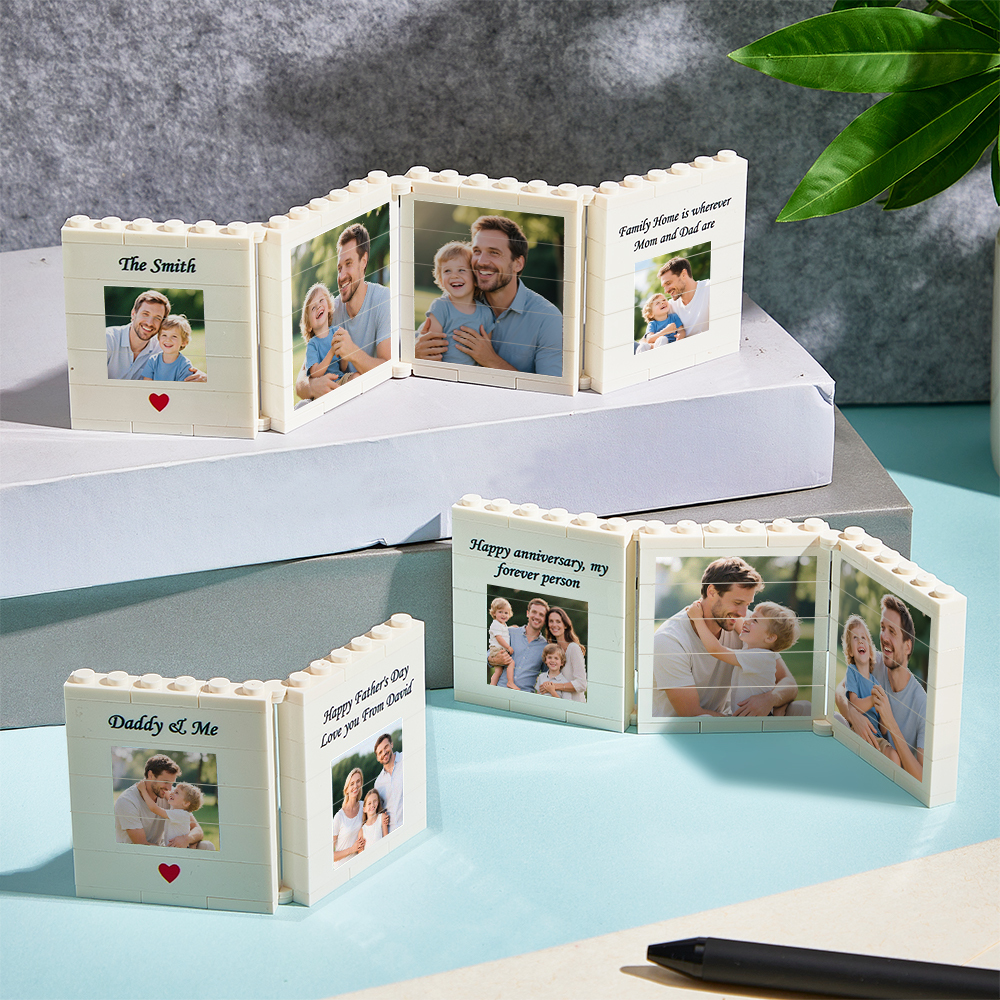 Personalized Fold-Out Daddy & Me Brick Photo Block Gift Mini Photo Album Keepsake Gift for Dad, Puzzle, Him, Dad, Fathers Day, Grandad - CustWit