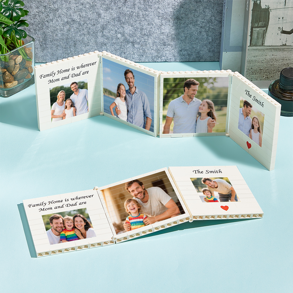 Personalized Fold-Out Daddy & Me Brick Photo Block Gift Mini Photo Album Keepsake Gift for Dad, Puzzle, Him, Dad, Fathers Day, Grandad - CustWit