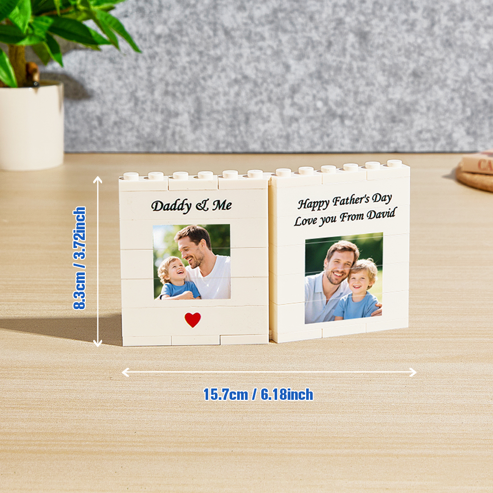 Personalized Fold-Out Daddy & Me Brick Photo Block Gift Mini Photo Album Keepsake Gift for Dad, Puzzle, Him, Dad, Fathers Day, Grandad - CustWit