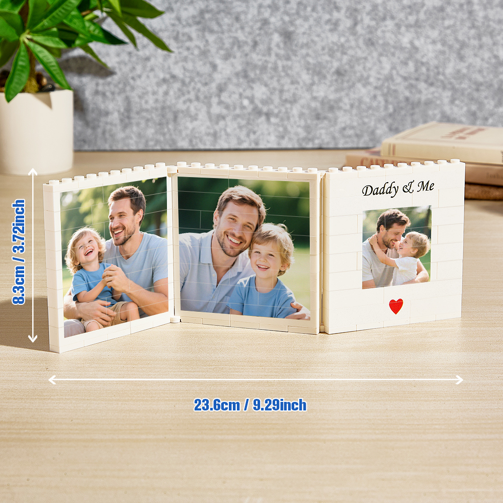 Personalized Fold-Out Daddy & Me Brick Photo Block Gift Mini Photo Album Keepsake Gift for Dad, Puzzle, Him, Dad, Fathers Day, Grandad - CustWit