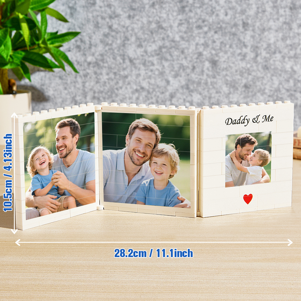 Personalized Fold-Out Daddy & Me Brick Photo Block Gift Mini Photo Album Keepsake Gift for Dad, Puzzle, Him, Dad, Fathers Day, Grandad - CustWit