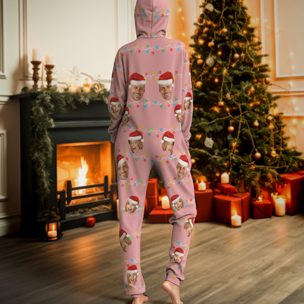 Custom Onesies Photo Xmas Leds Pajamas One-Piece Sleepwear Family Pyjamas Christmas Gift - CustWitAU
