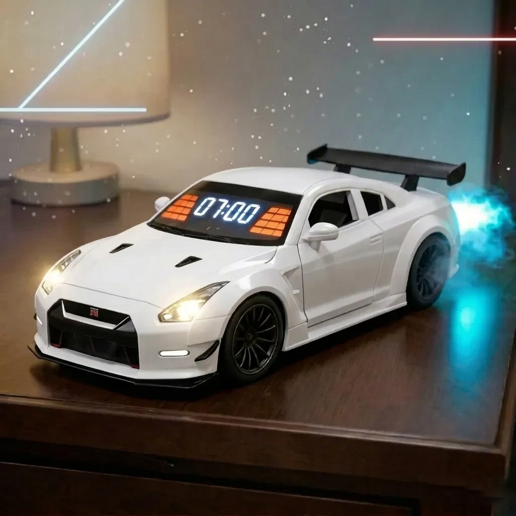 Hypercar Alarm Clock with Engine Sound, Exhaust Effect & LED Lights – Desk Gift for Car Lovers