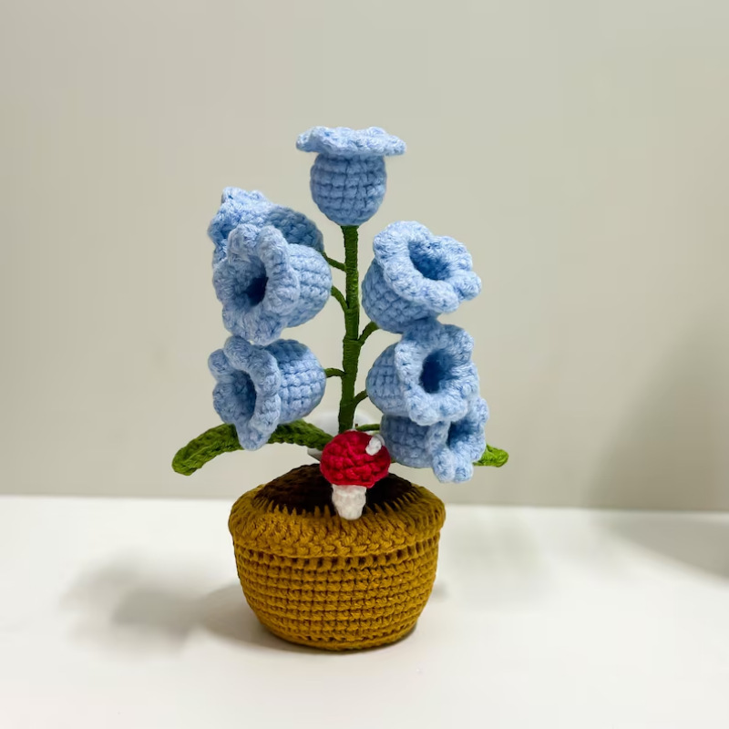 LED Light Crocheted Lily of the Valley - Glowing Potted Knit Flower Home Ambiance Decor - CustWitUK