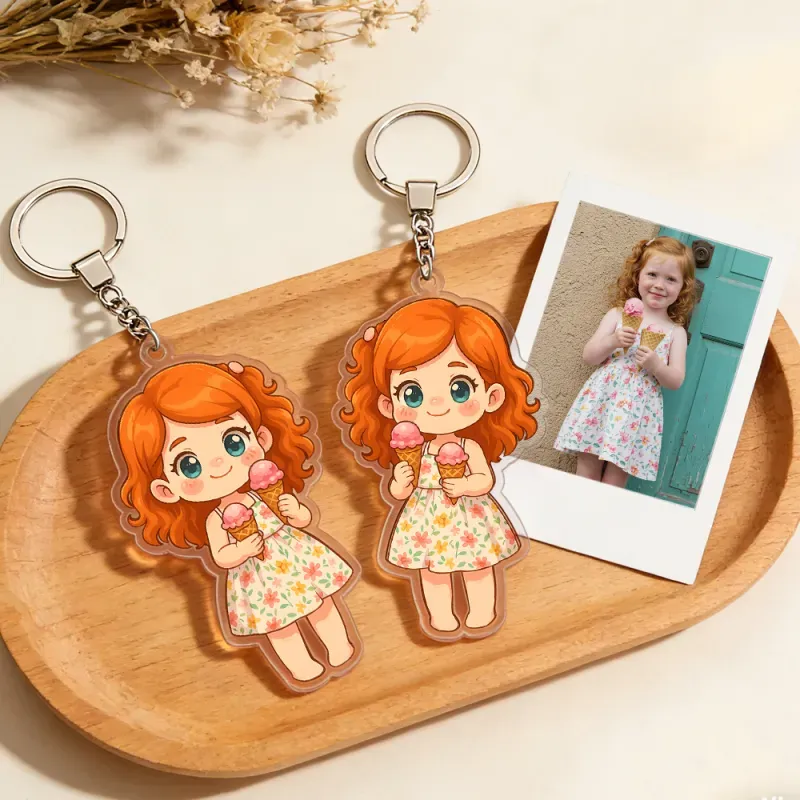 Custom Chibi Name Acrylic Keychain – Personalized Cartoon Character Keyring from Your Photo