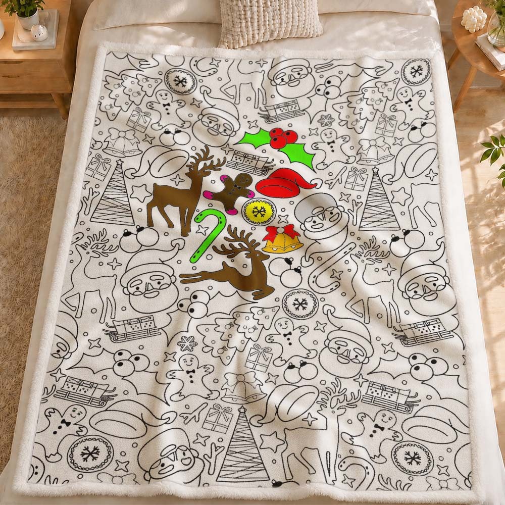 DIY Creative Art Throw Deken, Kerstman, Aanpasbare Wasbare Kleurvaste Kunstdeken Voor Kinderen En Volwassenen - CustWitNL