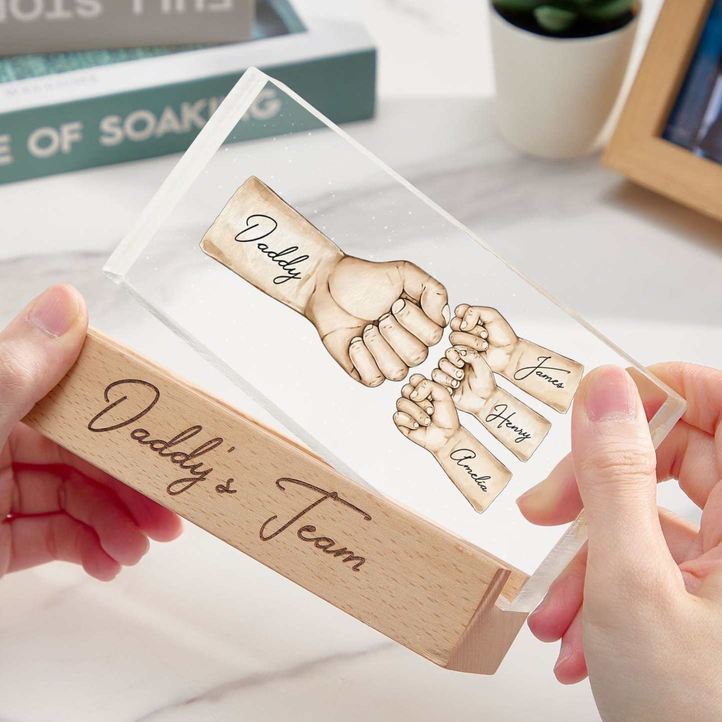 Gepersonaliseerde Acryl Led-nachtlamp, Gepersonaliseerd Vaderdagcadeau Voor Papa's Team - CustWitNL