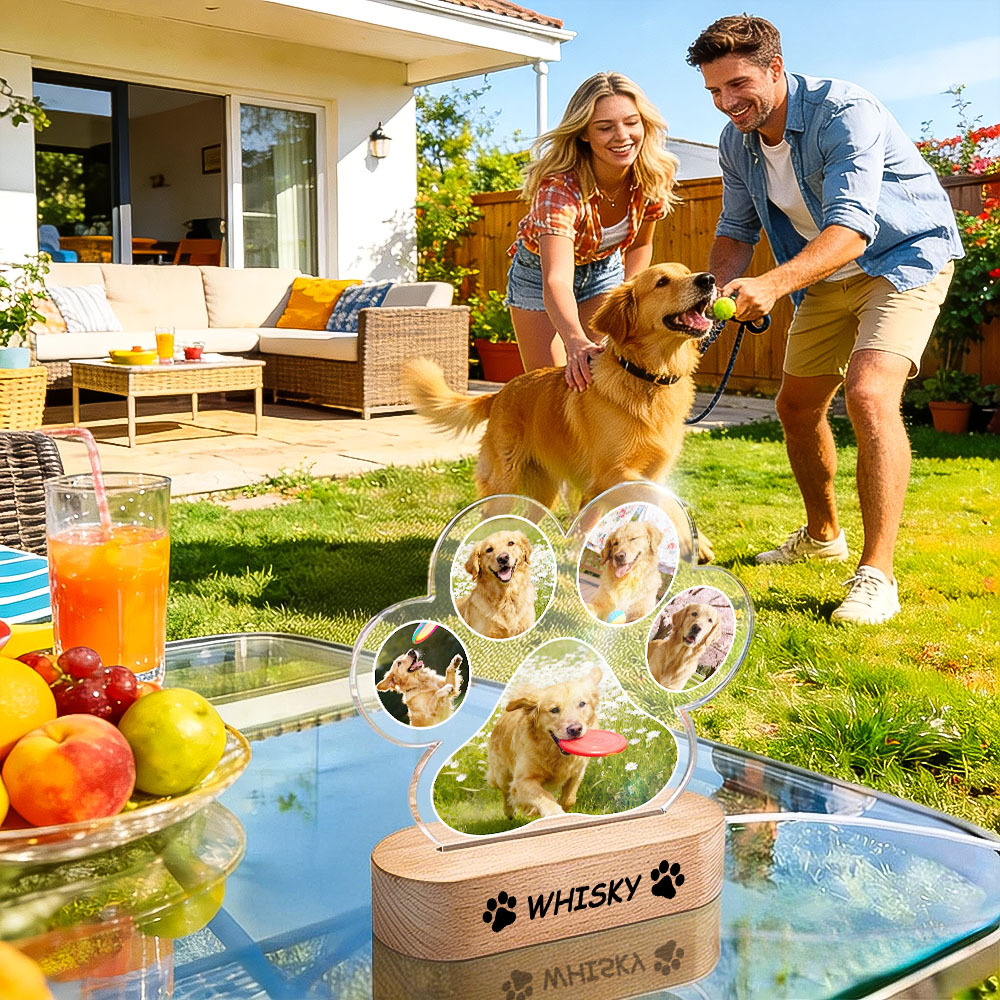 Custom Pet Photo Paw-Shaped Night Light Personalized Engraved Pet Name Night Light Perfect Gift for Pet Lovers - CustWit