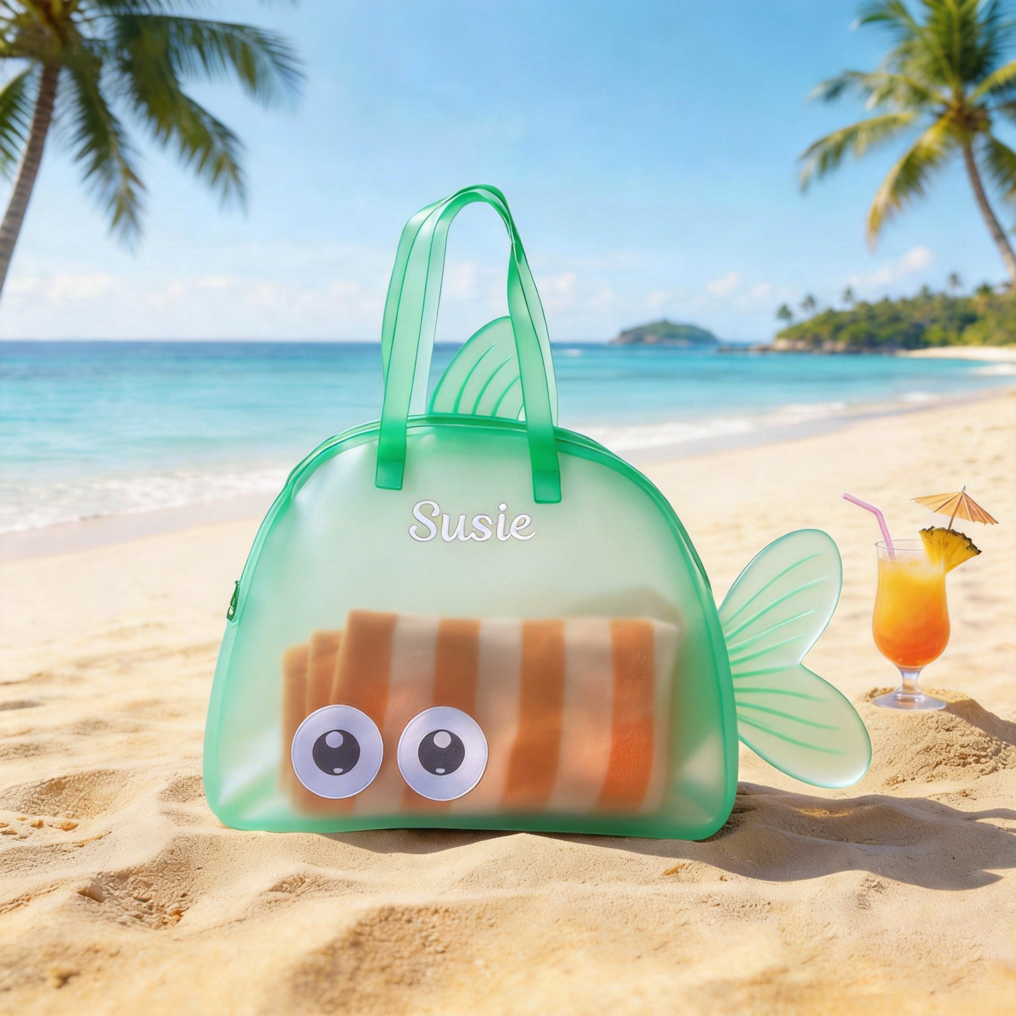 Op Maat Geborduurde Kinderstrandtas, Mesh Visstrandtas, Gepersonaliseerde Kinderstrandtas, Kinderspeelgoedstrandtas, Cadeau Voor Kinderen - CustWitNL