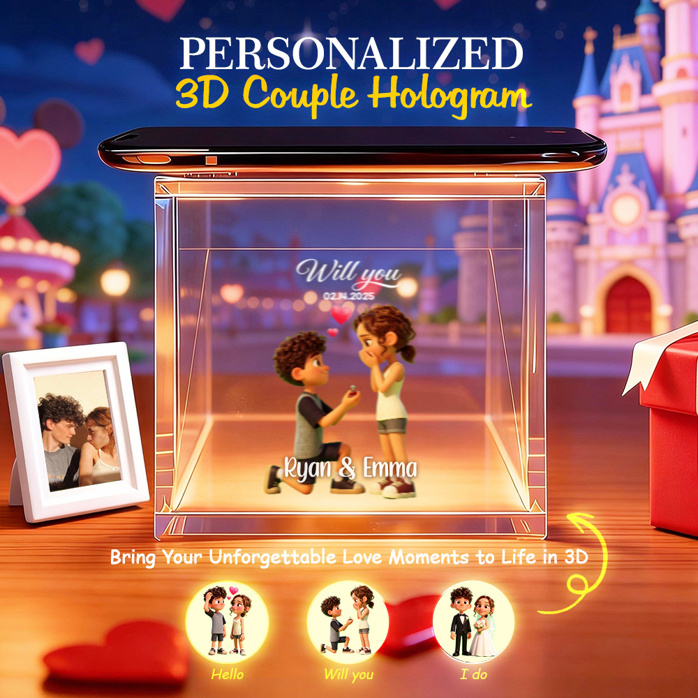 Personalized Cartoon Holograms Lumina Boxes | Holographic Memorial Ornament | Cherish Your Lover’s Memory in Projection