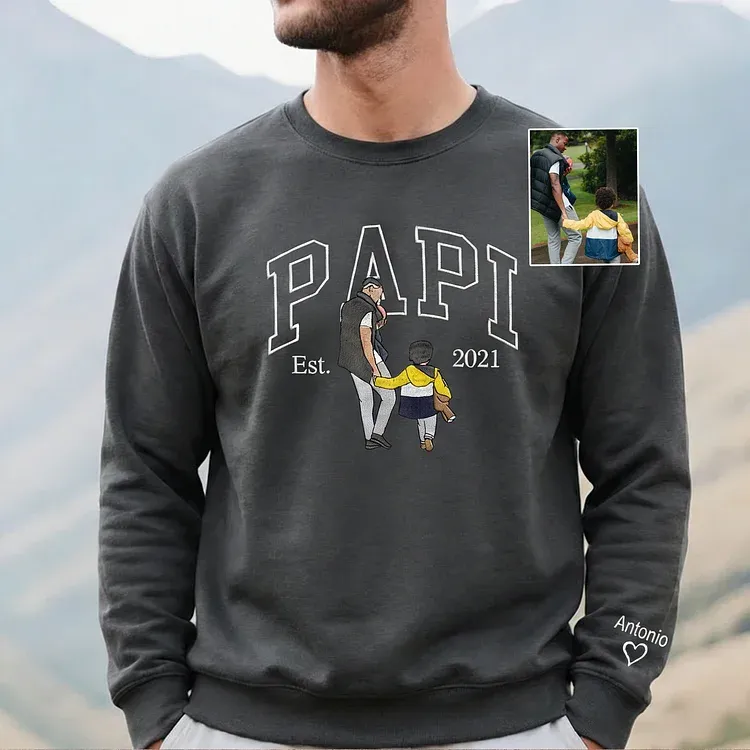 Custom Embroidered Dad Sweatshirt with Photo Personalized Father Gift Custom Portrait Hoodie T-shirt Gift for Dad