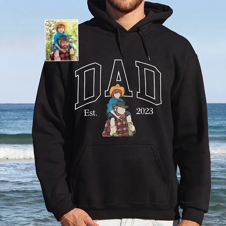 Op maat gemaakt geborduurd papa sweatshirt met foto gepersonaliseerd vadercadeau gepersonaliseerd portret hoodie T-shirt cadeau voor papa