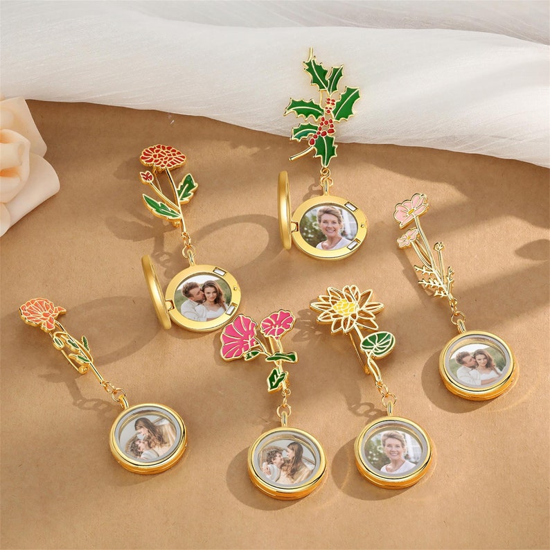 Gepersonaliseerde Fotobroche, Geboortebloemspeld Met Foto, Speldjes Voor Vrouwen, Moeders, Cadeau Voor Mama