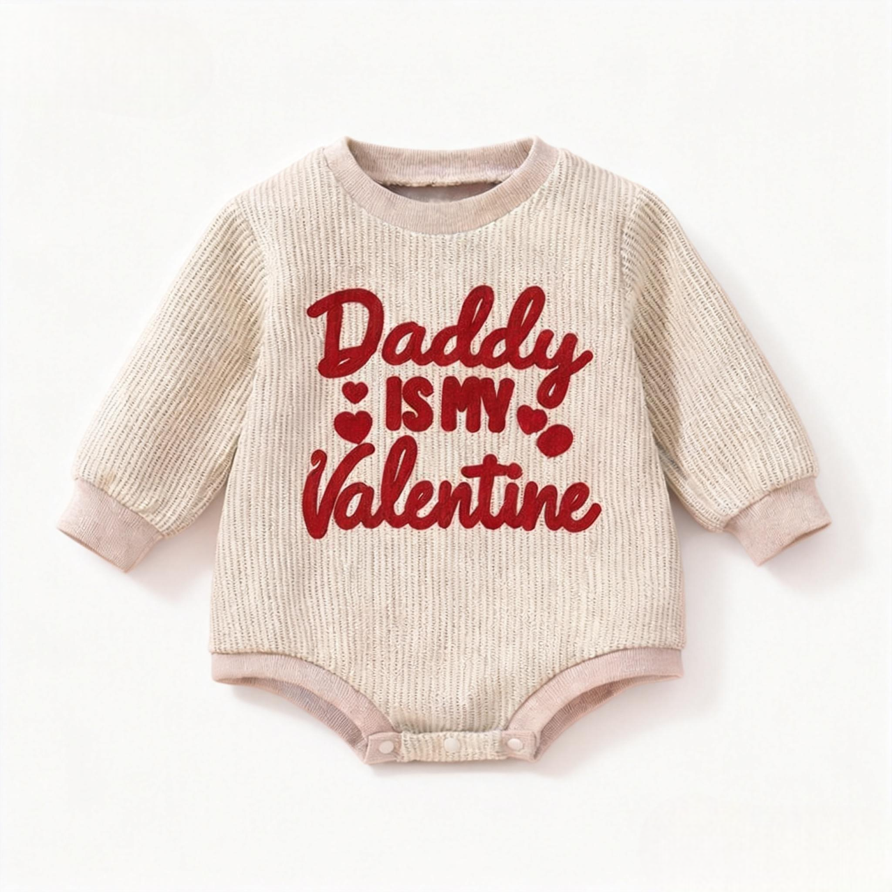Personalized Text Inafnt Baby Girl Valentine's Day Outfit Heart Bubble Romper Jumpsuit Bodysuit Newborn Fall Waffle Clothes