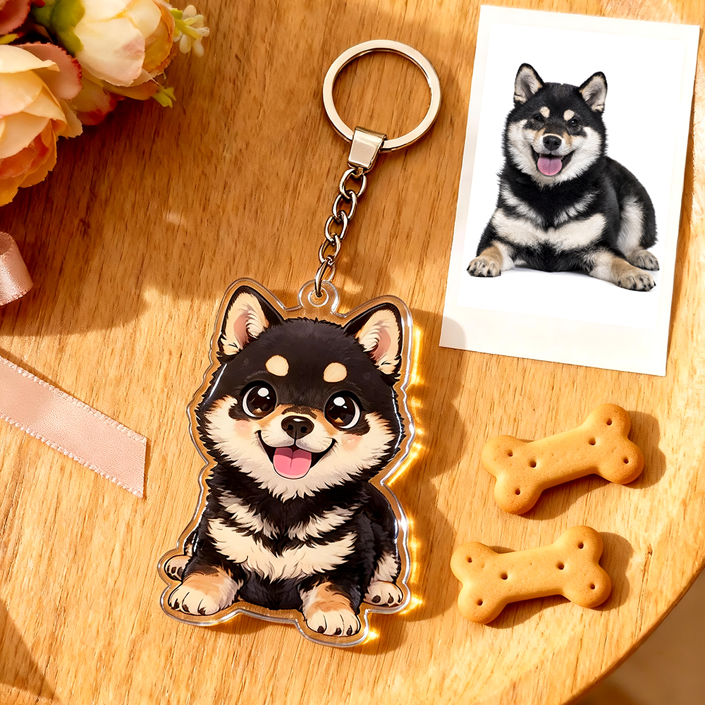 Custom Chibi Pet Acrylic Keychain Personalized Cartoon Pet Photo Keyring Cute Gift for Dog & Cat Lovers