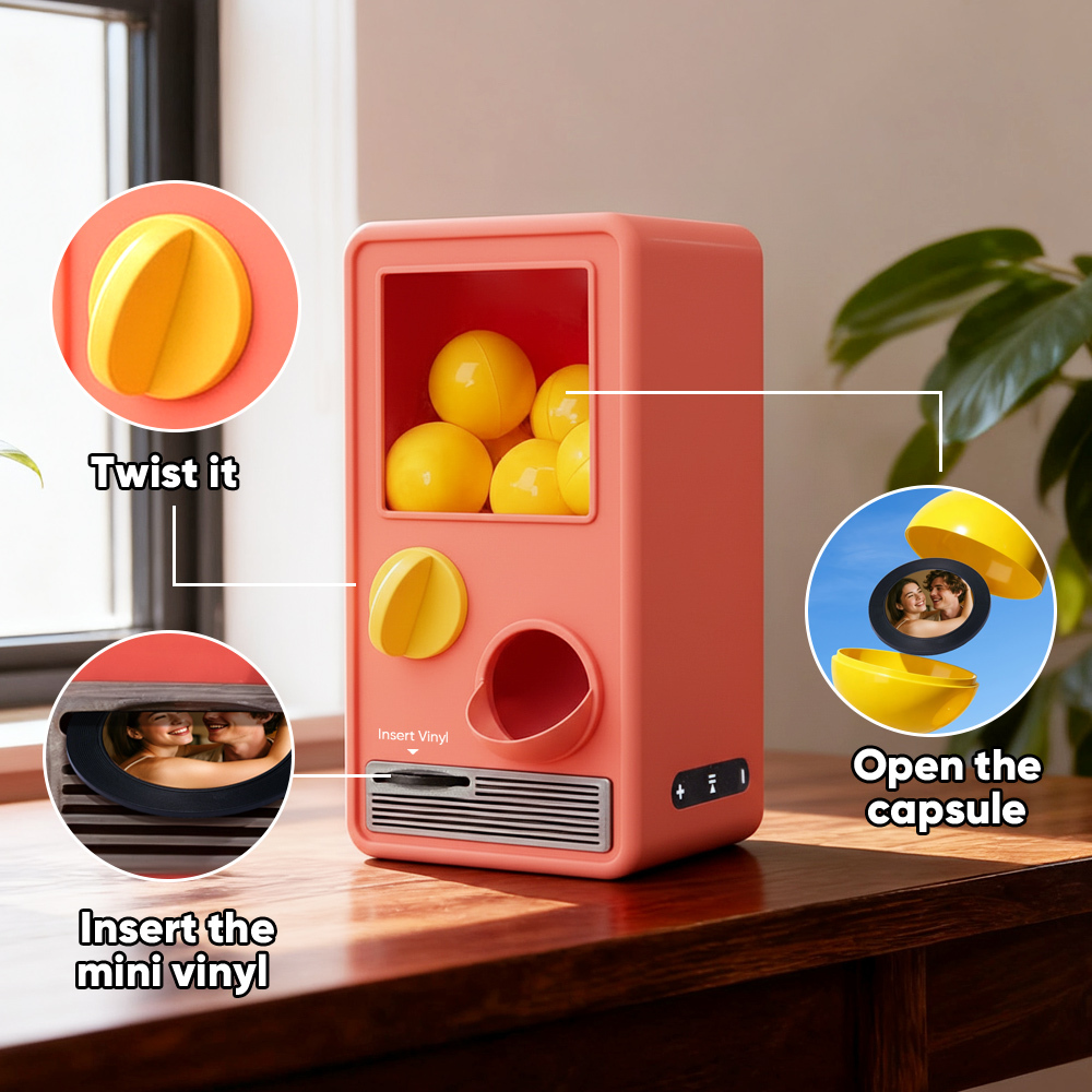 (Pre-Sale, Ships on 25/10) Personalized Music and Photo Music Gachapon Machine Custom Song Mini Record Box Retro Gifts for Her