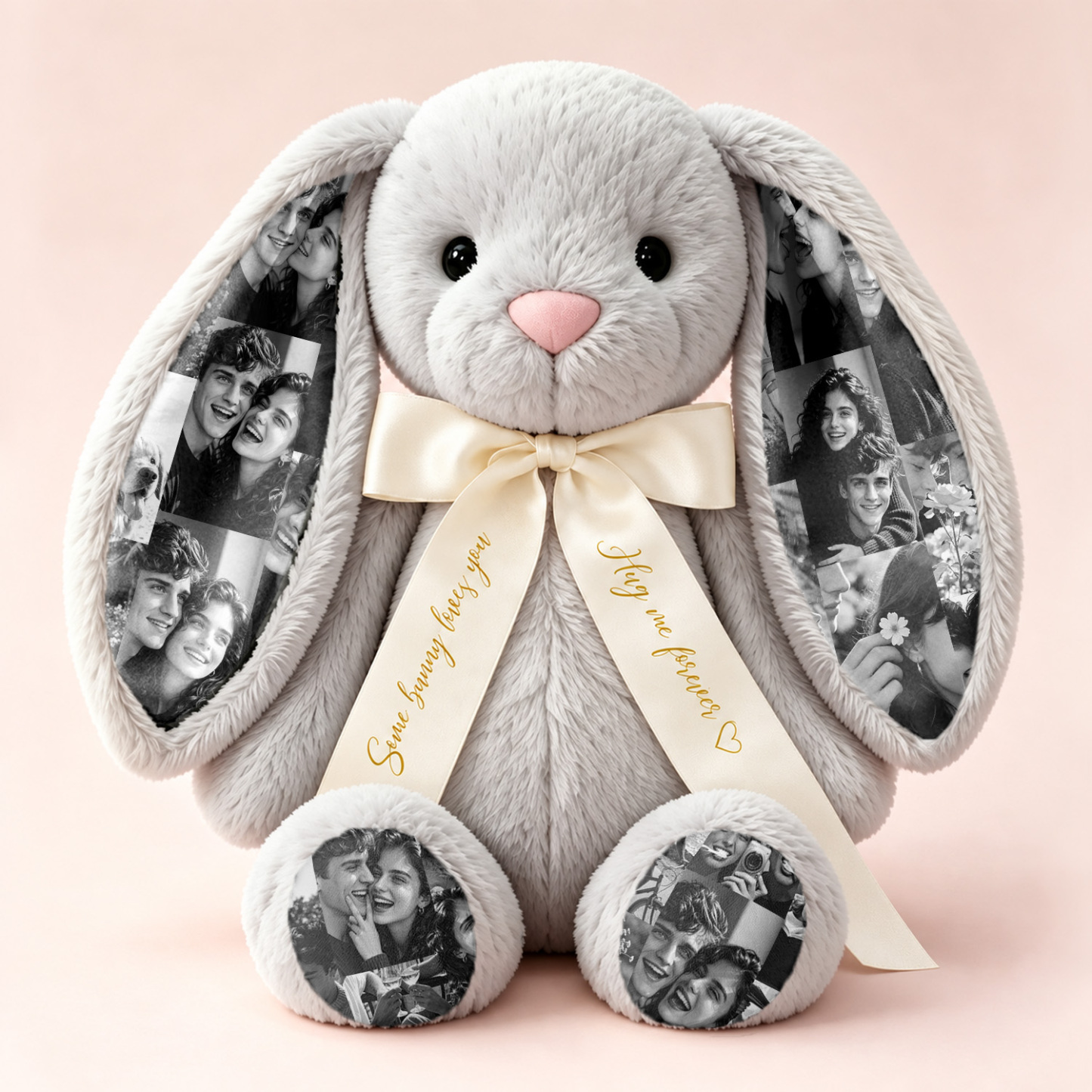 Custom Photo Bunny Plush – Personalized Hidden Ear Picture Bunny Gift for Couples Anniversary Father's Day Gifts - CustWitUK