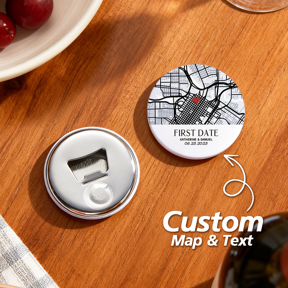 Personalized Our First Date Map Bottle Opener Magnet, Custom Coordinates Fridge Magnet, Anniversary Gift