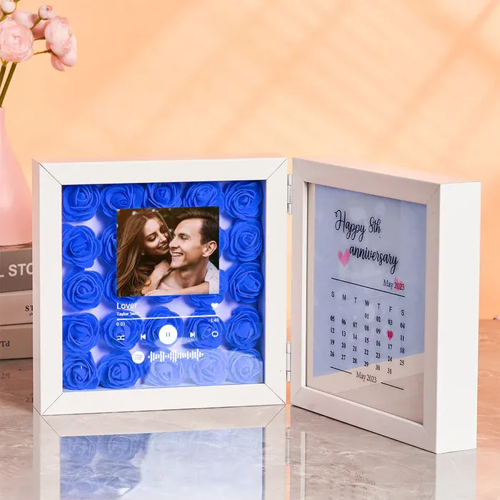Personalized Photo Rose Flower Foldable Frame Custom Music Code Can Play Music Anniversary Gift for Couple - CustWitUK