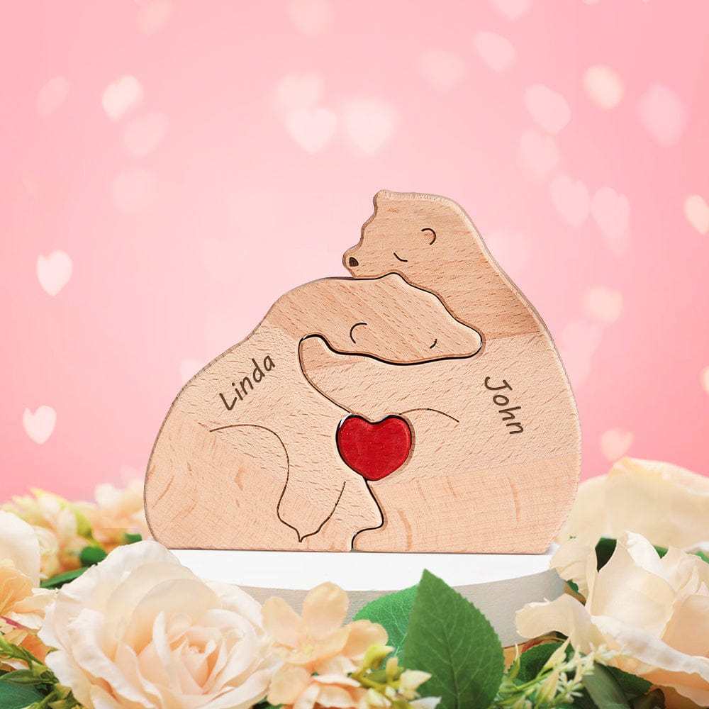 Father's Day Gifts Custom Names Wooden Bears Family Block Puzzle Home Decor Gifts