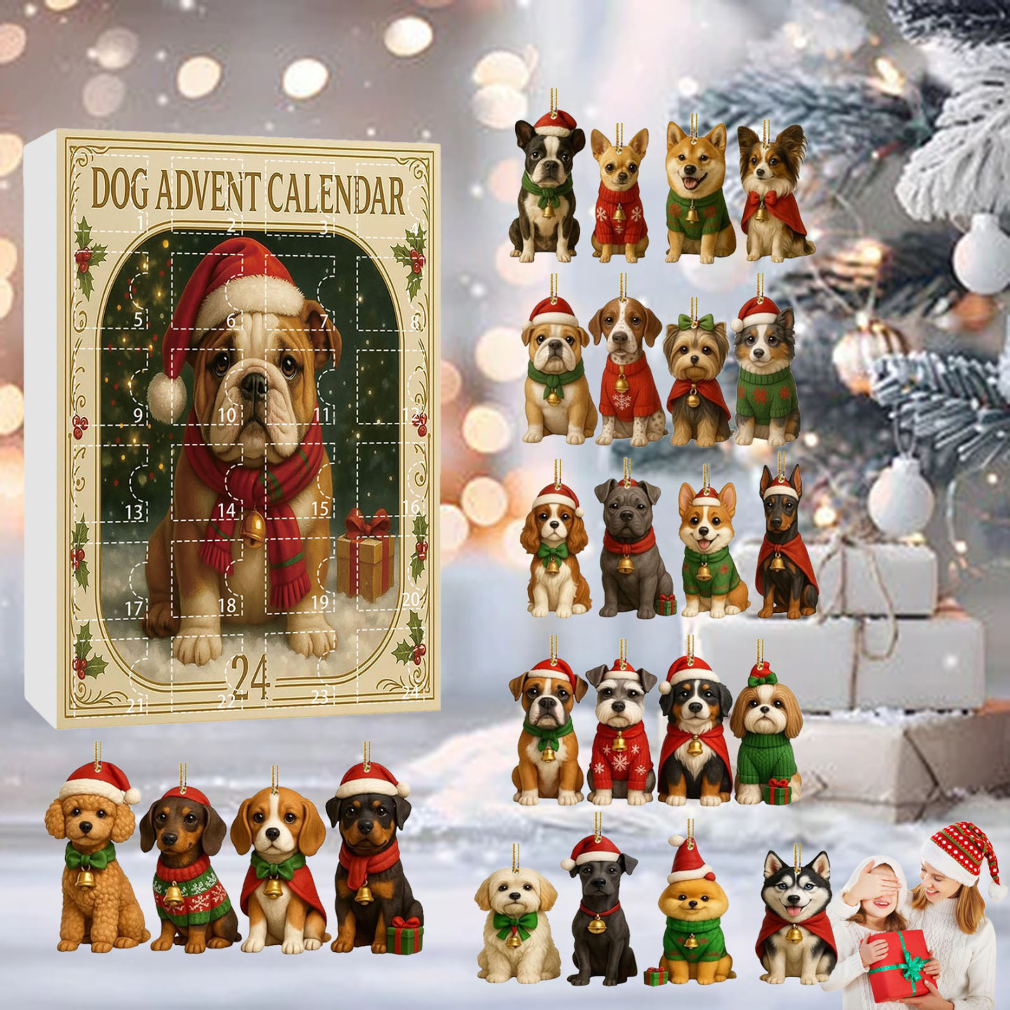 Christmas Advent Calendar Blind Box, 24-Day Surprise Acrylic Pet Themed Ornament for Cat & Dog Lovers, Holiday Countdown Gift