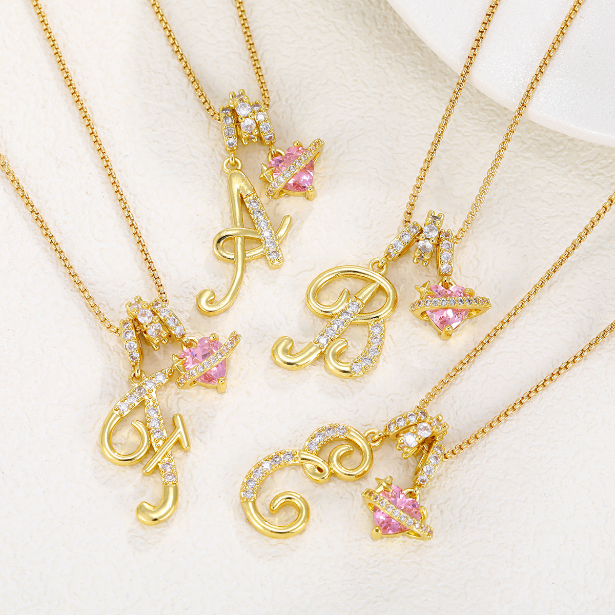 Initial Letter Necklace with Pink Heart Charm – Personalized Token of Love, Valentine's Day Gift