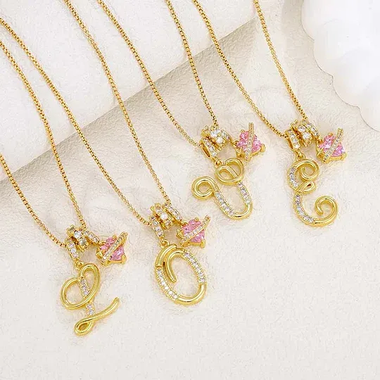 Initial Letter Necklace with Pink Heart Charm – Personalized Token of Love, Valentine's Day Gift