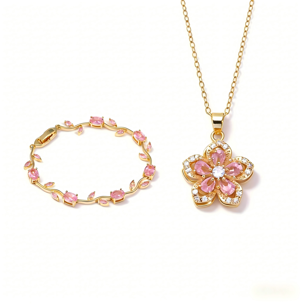 Elegant Floral Crystal Jewelry - Necklace, Bracelet or Matching Set - Gift For Lover