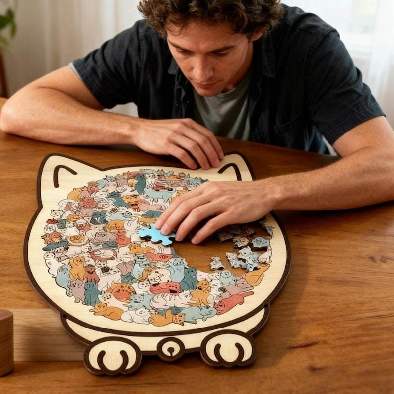 Unique Animal Shaped Wooden Jigsaw Puzzle, Morandi Color Art, Gift For Pet Lover