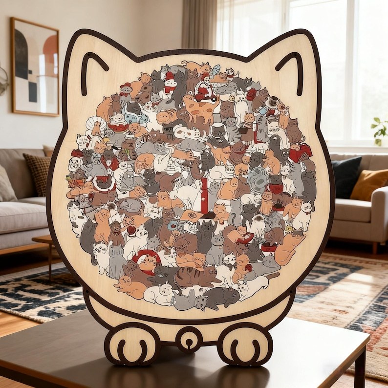 Unique Animal Shaped Wooden Jigsaw Puzzle, Morandi Color Art, Gift For Pet Lover