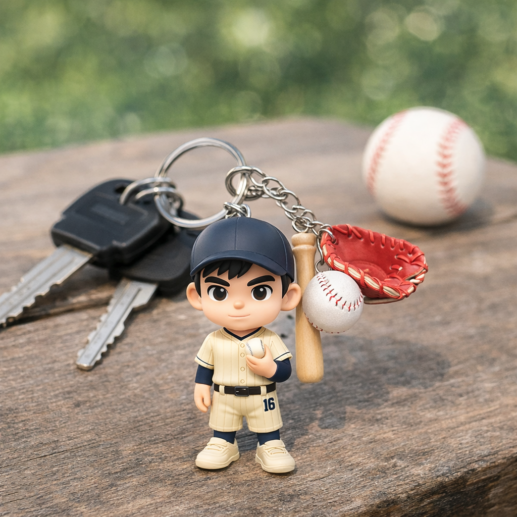 Custom Photo 3D Figure Keychain Personalized Mini Figure from Your Photo Custom 3D Baseball Player Keychain Gift for Fans Game Day Keepsake Sport Lovers - CustWitUK