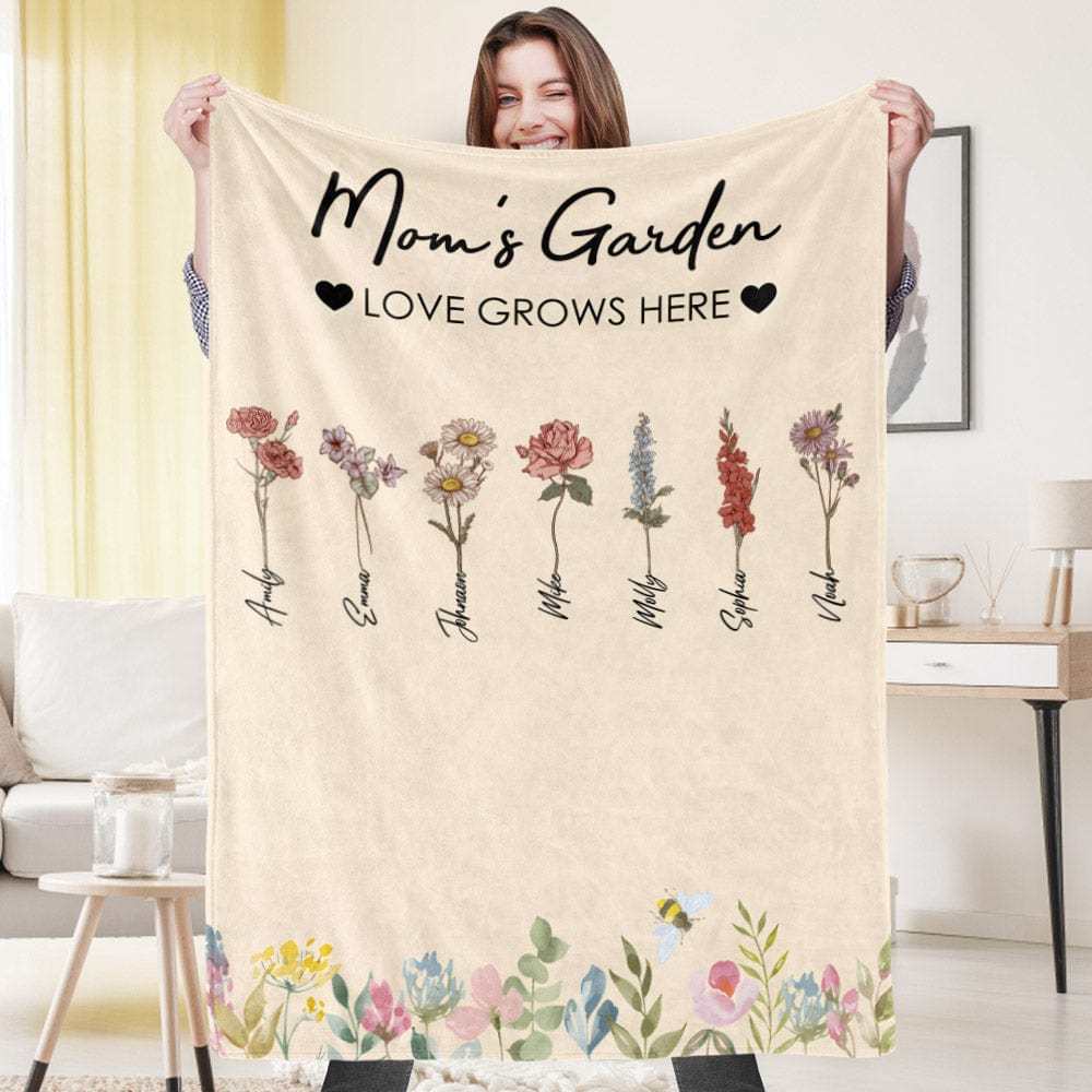 Custom Birthday Flower Blanket Personalized Name Blanket Gift for Grandma - CustWitUK