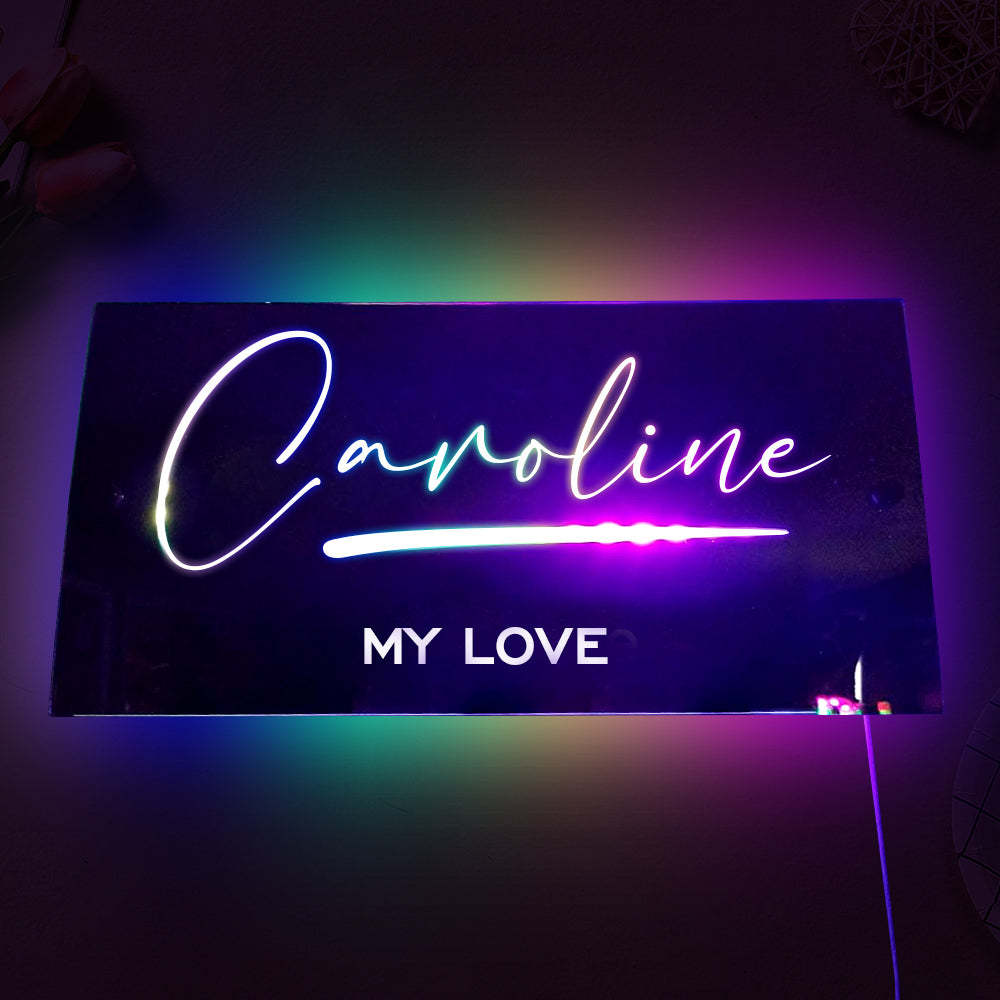 Anniversary Gifts Personalised Name Mirror Sign Custom LED illuminated Light-Up Bedroom Sign - CustWitUK
