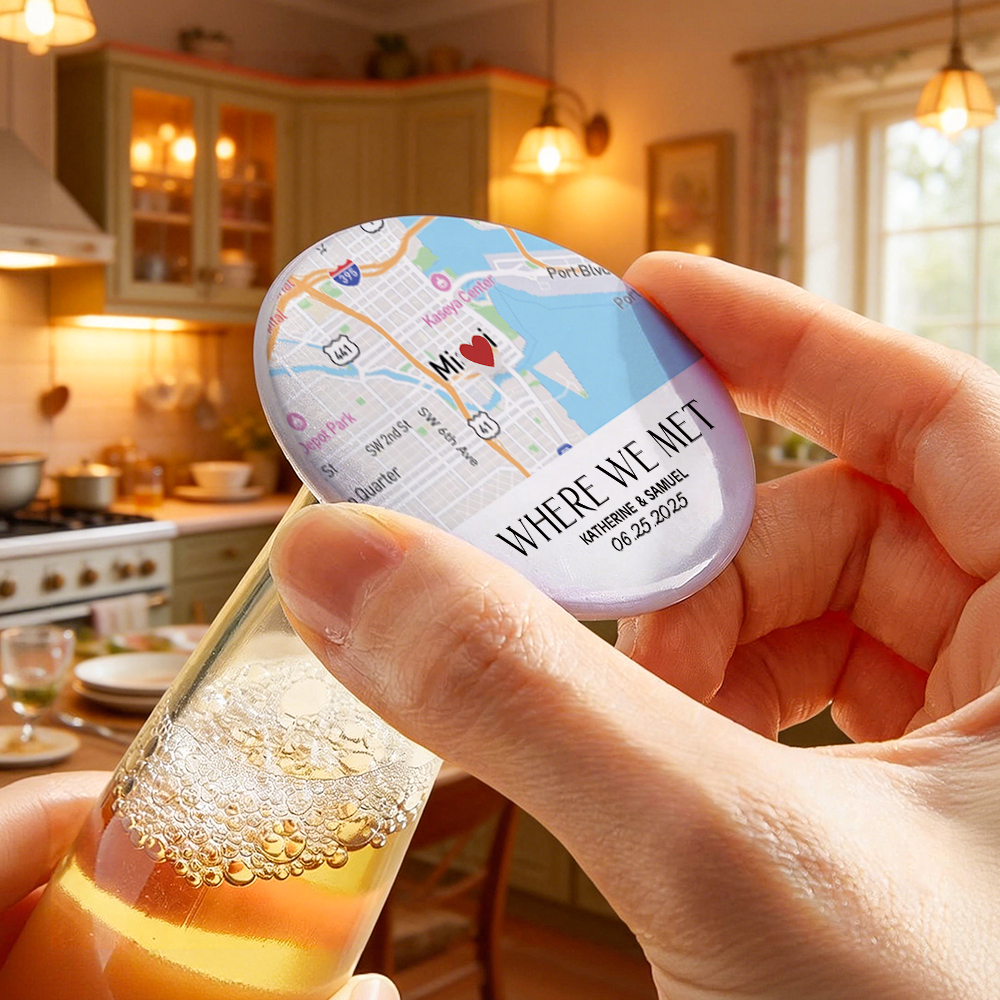 Personalized Our First Date Map Bottle Opener Magnet, Custom Coordinates Fridge Magnet, Anniversary Gift
