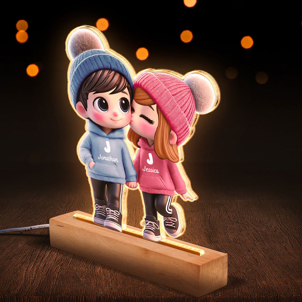 Custom Cute Cartoon Couple Walking Night Light Personalized Name Romantic Gift for Anniversaries, Couples, Husband, Wife