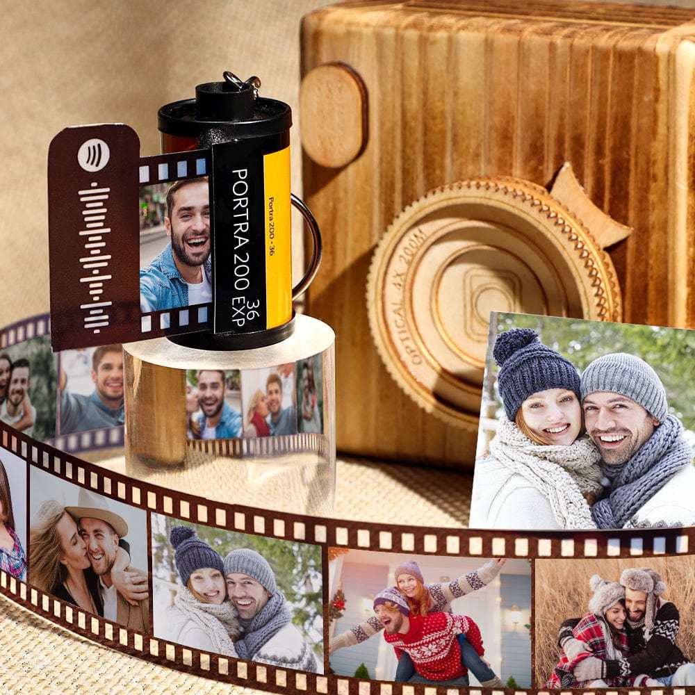 Personalized Photo Film Roll Keychain with Spotify Code Gift for Him - CustWitUK
