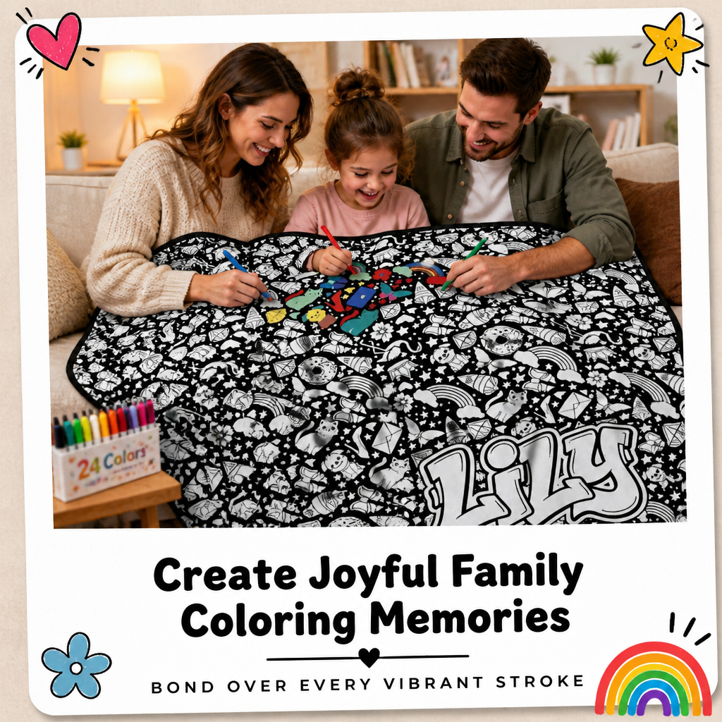 DIY Drawing Blanket (Optional 24-Color Marker Set) Create Your Art Blanket Washable Keepsake Blanket for Kids & Adults - CustWitUK
