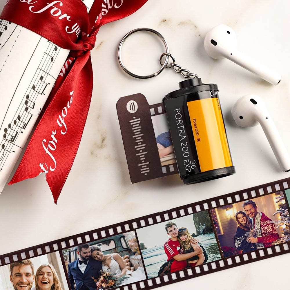 Personalized Photo Film Roll Keychain with Spotify Code Gift for Him - CustWitUK