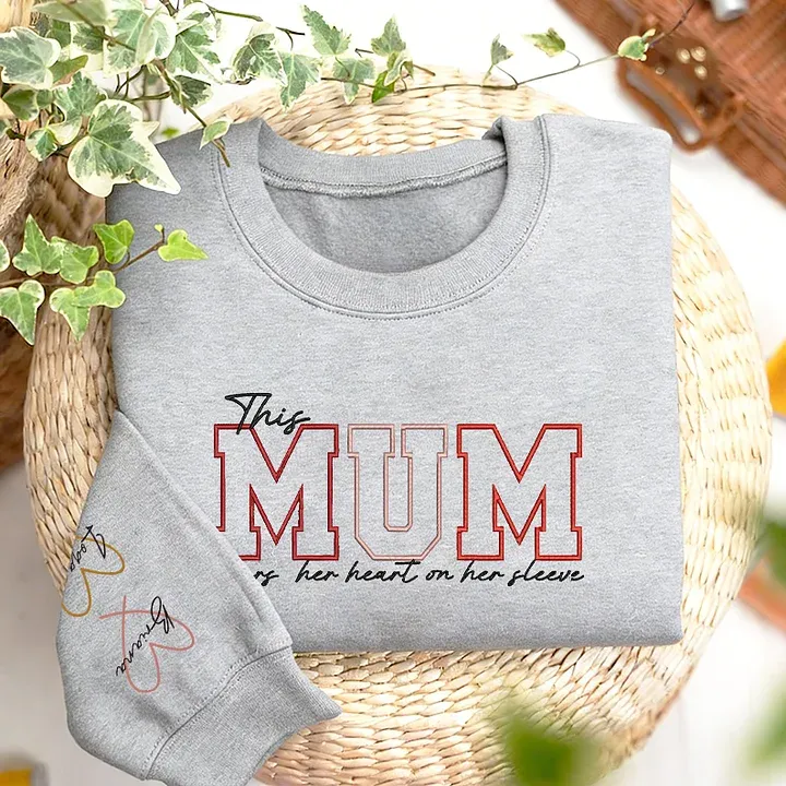 Personalized Mum Sweatshirt Heart On Sleeve Mother's Day Gift for Mum