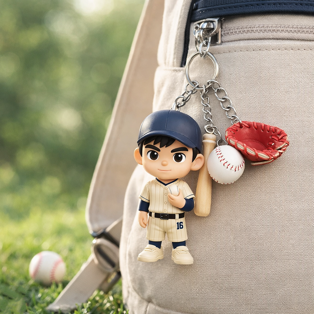 Custom Photo 3D Figure Keychain Personalized Mini Figure from Your Photo Custom 3D Baseball Player Keychain Gift for Fans Game Day Keepsake Sport Lovers - CustWitUK