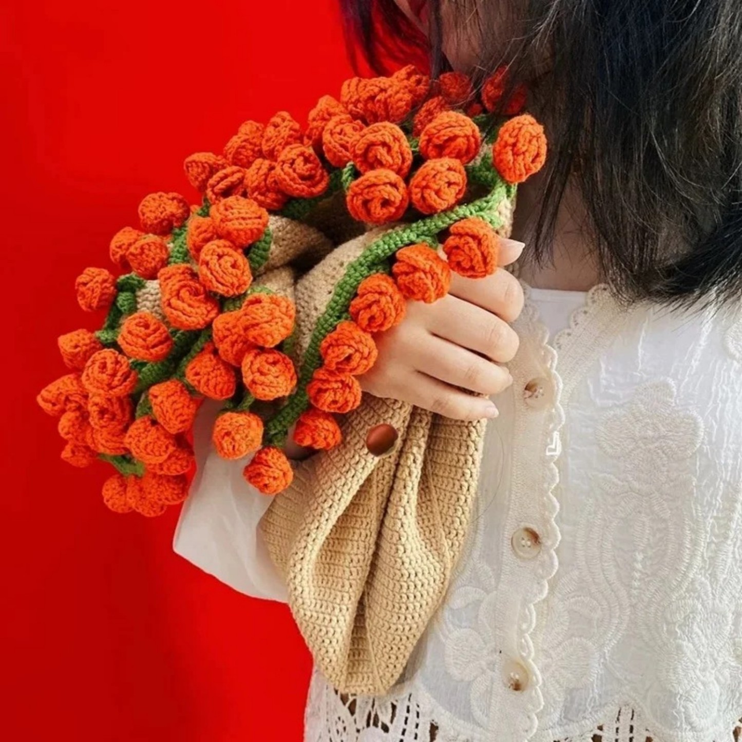 Hand-Knitted Rose Blanket DIY Kit & Ready-Made Gift for Mother's Day Valentine's Day - CustWitUK