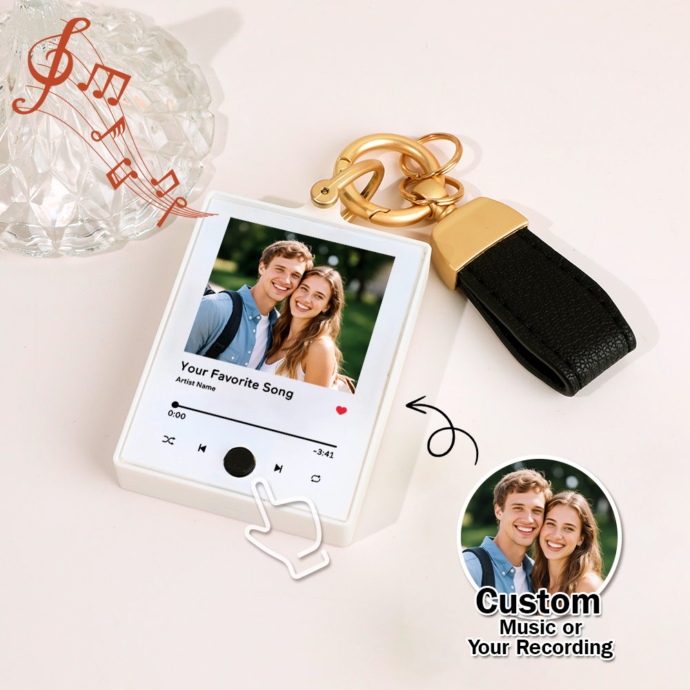 Custom Keychain With Photo and Text – Meaningful Gift with Your Personalized Music or Recording For Dad, Mom, Family, Friends