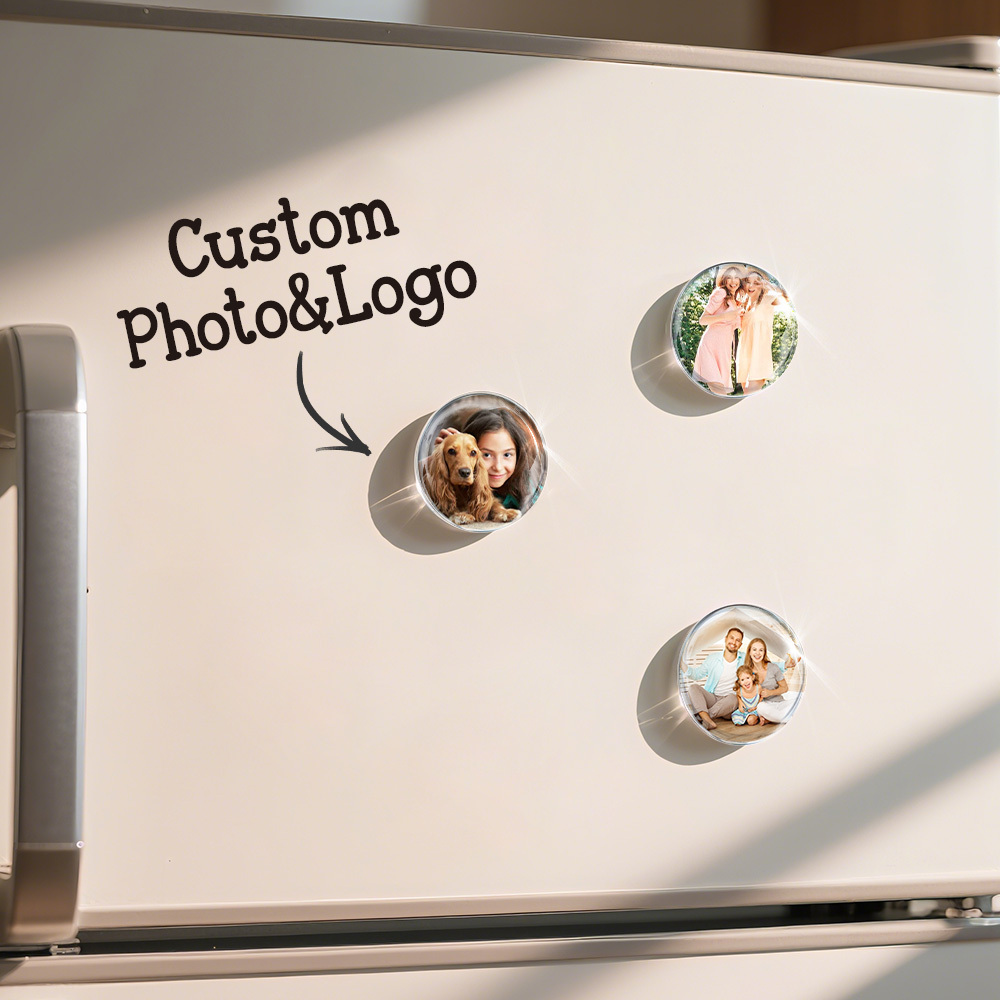 Personalized Glass Photo Magnets Custom Round Fridge Magnets Set of 5 Gift for Family & Friends